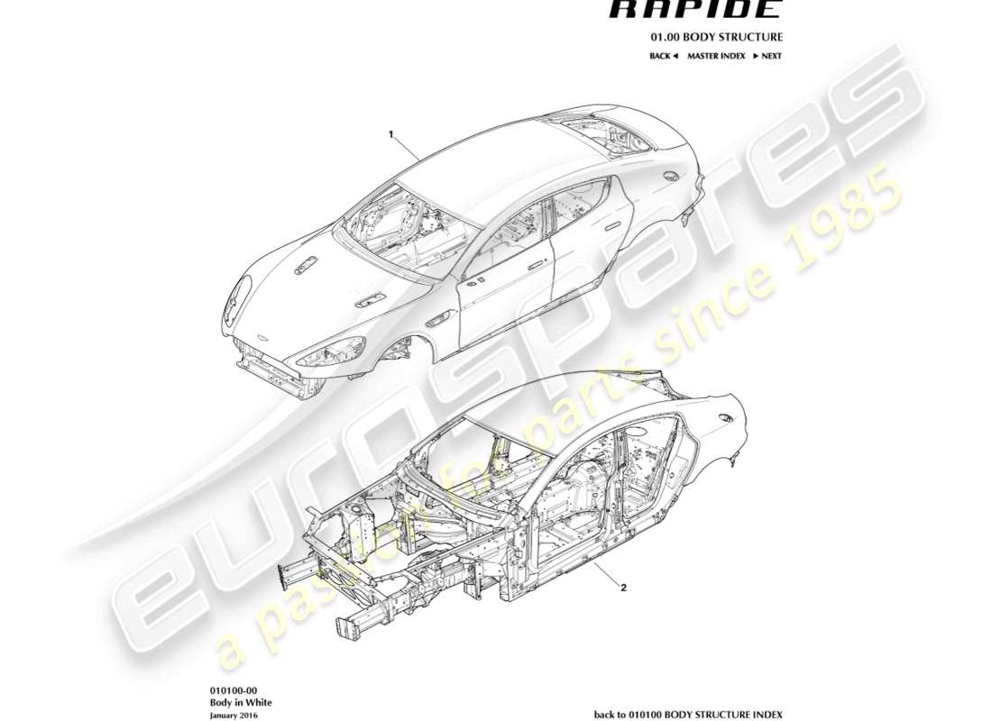 aston martin rapide (2016) cuerpo en blanco diagrama de piezas