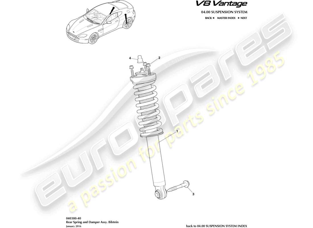 aston martin v8 vantage (2010) resorte y amortiguador traseros, diagrama de piezas bilstein