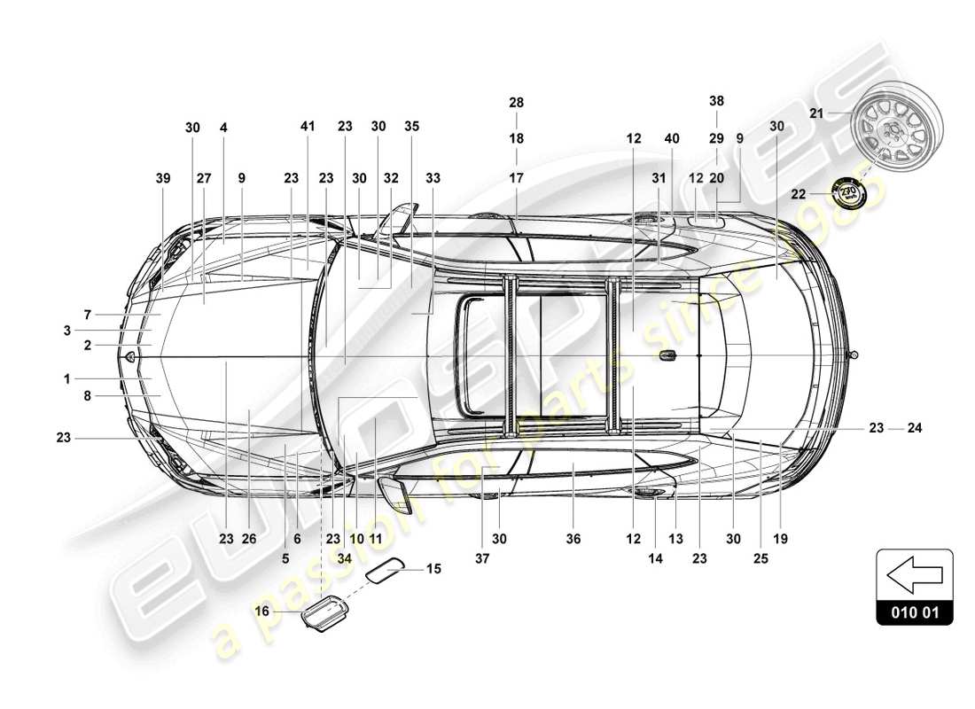 un diagrama de piezas del catálogo de piezas lamborghini urus (2021)