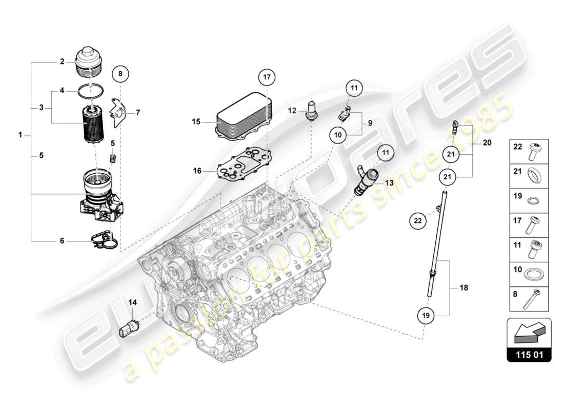 lamborghini urus performante (2023) diagrama de piezas del elemento filtrante de aceite