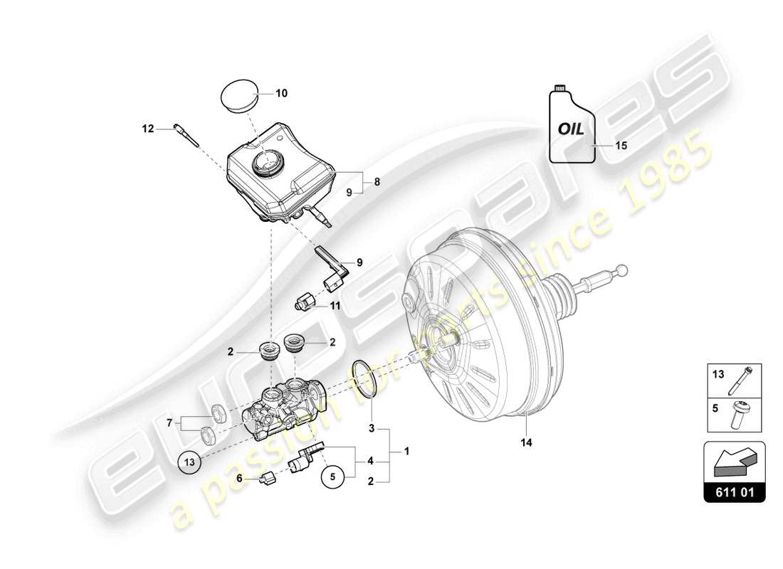 lamborghini urus performante (2023) diagrama de piezas del cilindro maestro de freno tándem