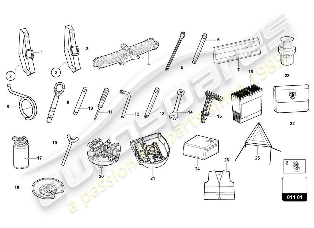 lamborghini urus performante (2023) herramientas del vehículo diagrama de piezas