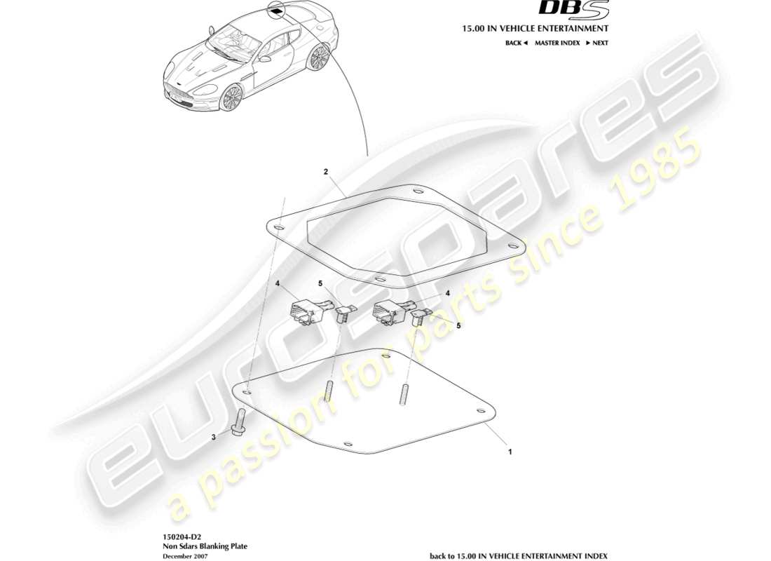 aston martin dbs (2013) diagrama de piezas de la placa ciega no sdars