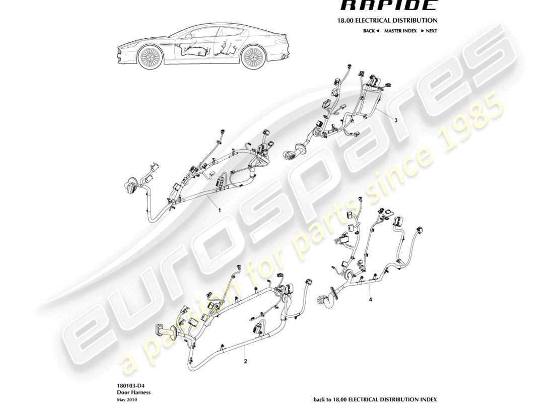 aston martin rapide (2014) arnés de puerta diagrama de piezas
