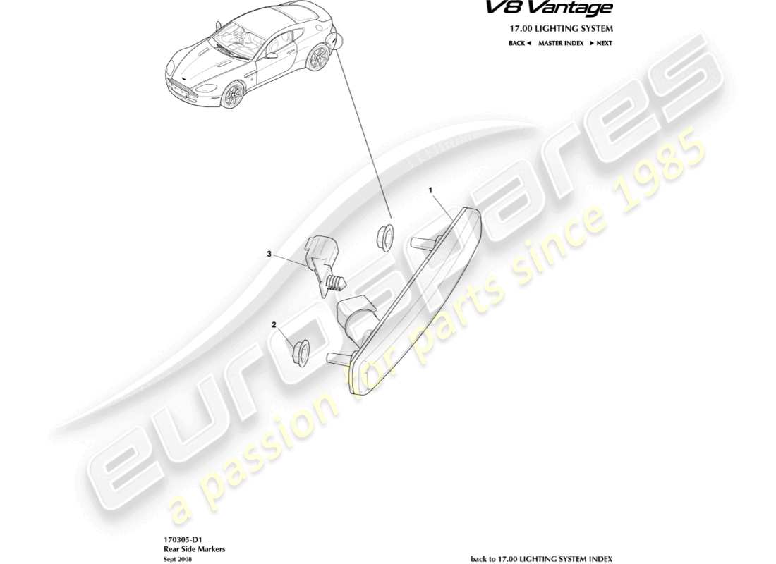 aston martin v8 vantage (2006) diagrama de piezas de los marcadores laterales traseros