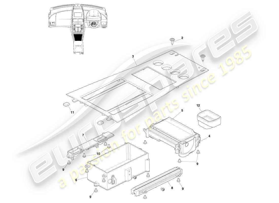 aston martin v8 vantage (2005) consola frontal, asm, a diagrama de pieza 16my