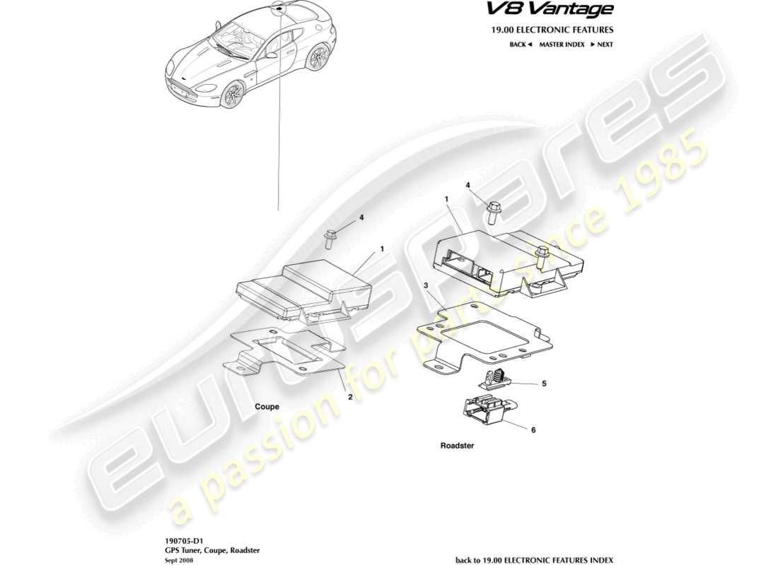 aston martin v8 vantage (2006) diagrama de piezas del sintonizador gps