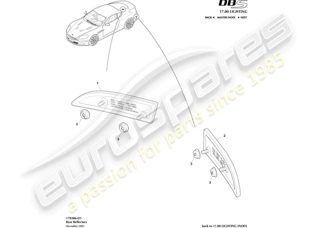 aston martin dbs (2008) reflectores traseros diagrama de piezas