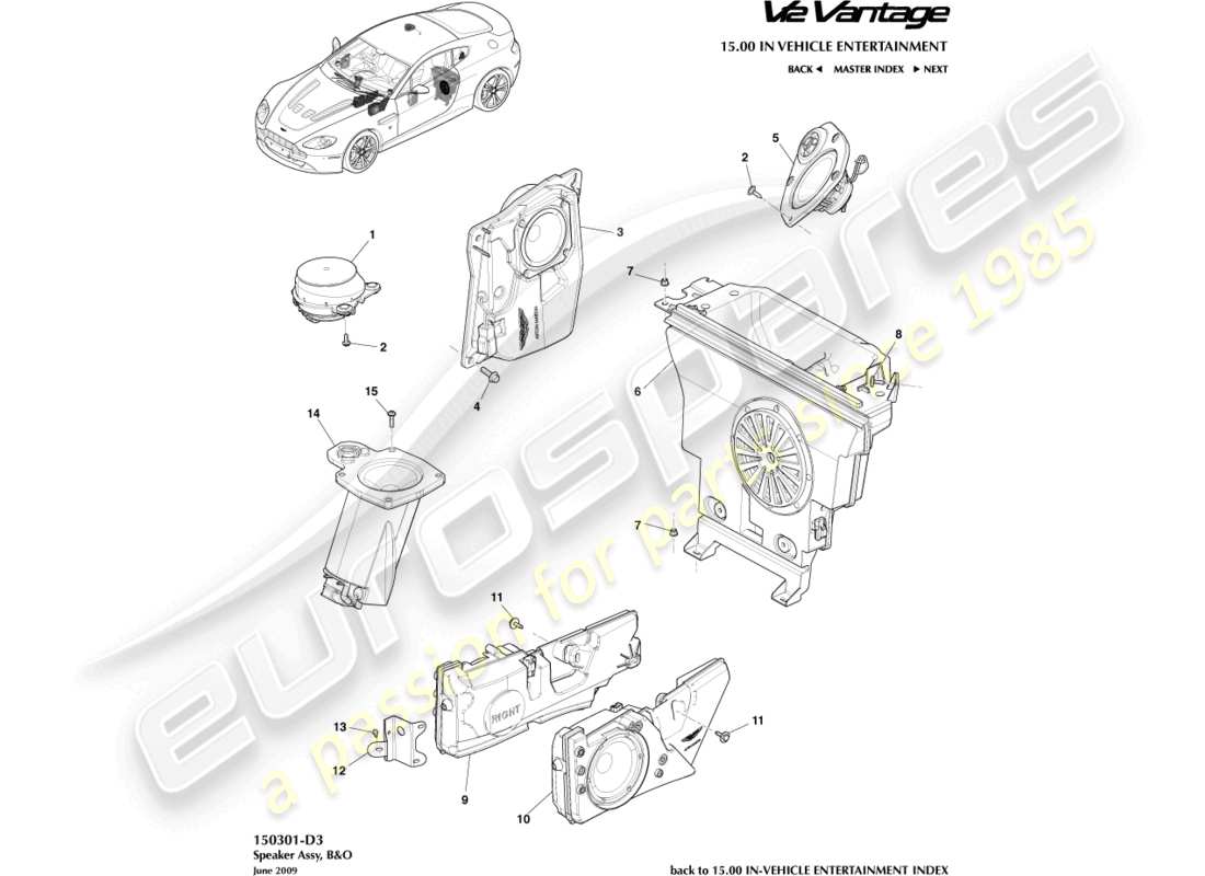 aston martin v12 vantage (2013) altavoz, diagrama de piezas b&o