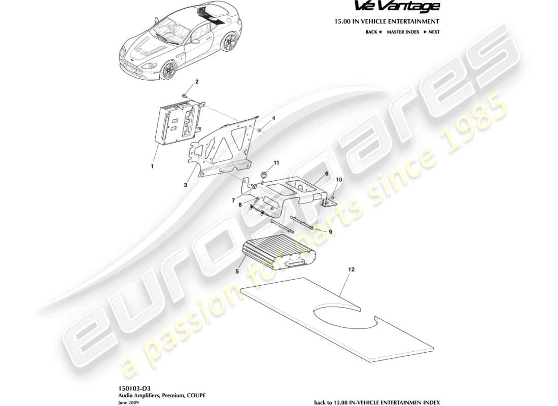 aston martin v12 vantage (2013) amplificadores premium, diagrama de piezas cupé
