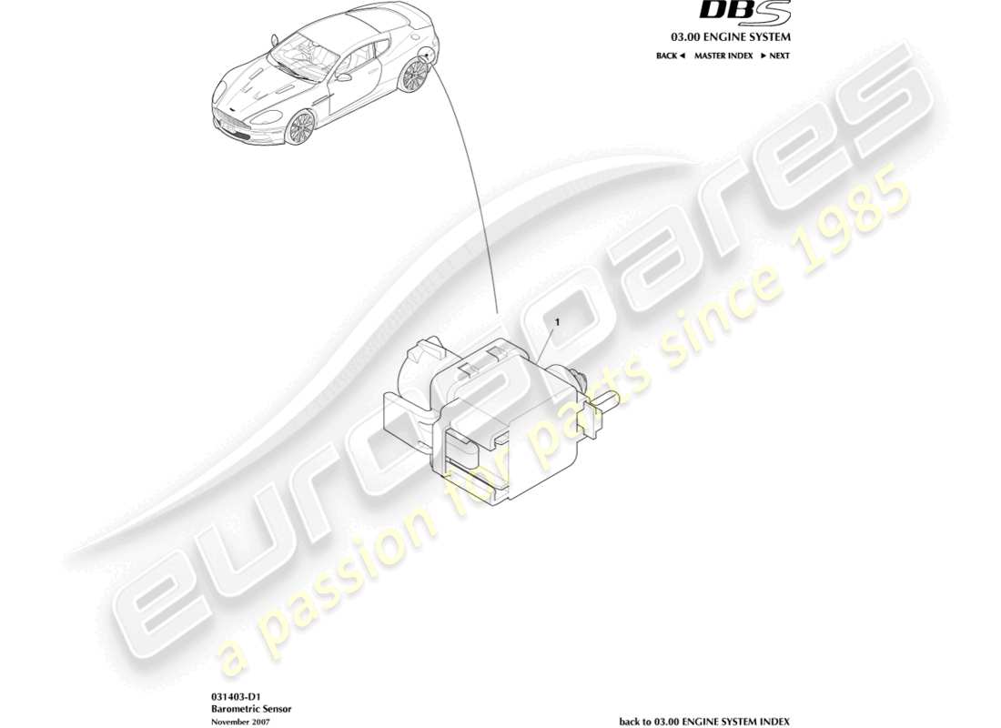 aston martin dbs (2013) sensor barométrico diagrama de piezas