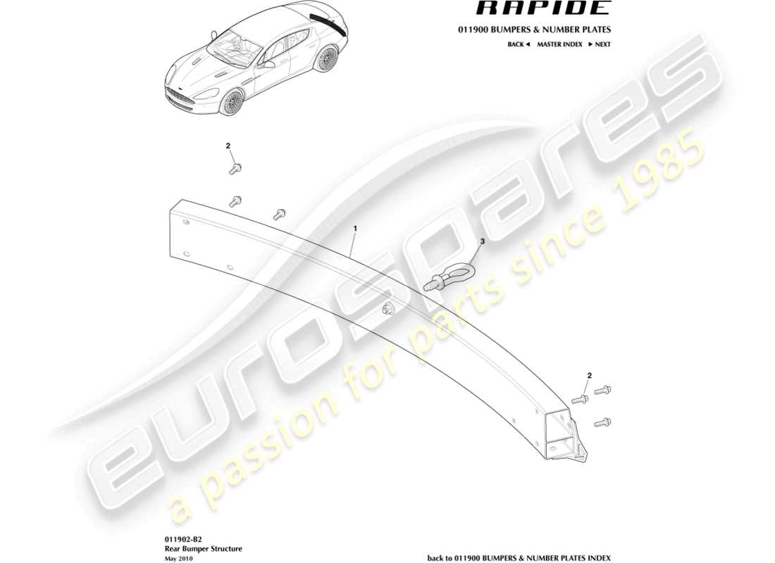 aston martin rapide (2016) estructura del parachoques trasero diagrama de piezas