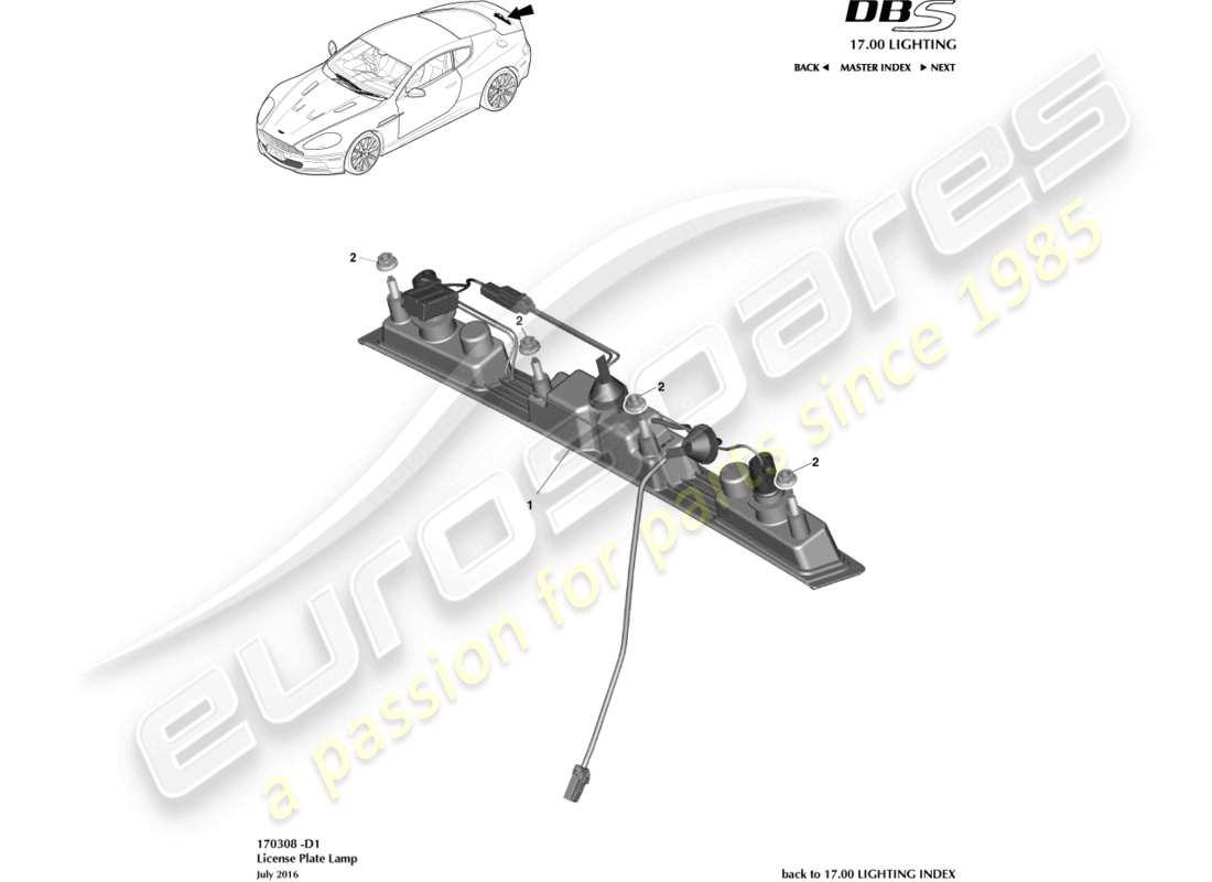 aston martin dbs (2009) license plate lamps diagrama de piezas