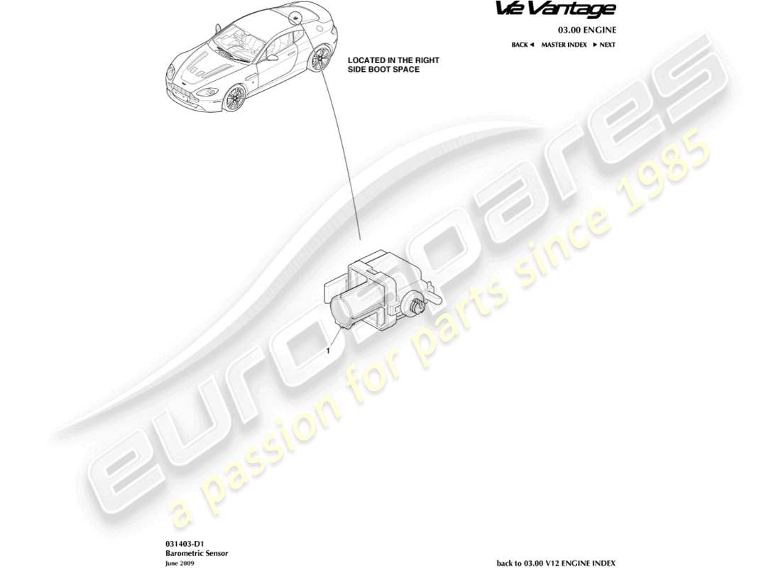 aston martin v12 vantage (2012) diagrama de piezas del sensor barométrico