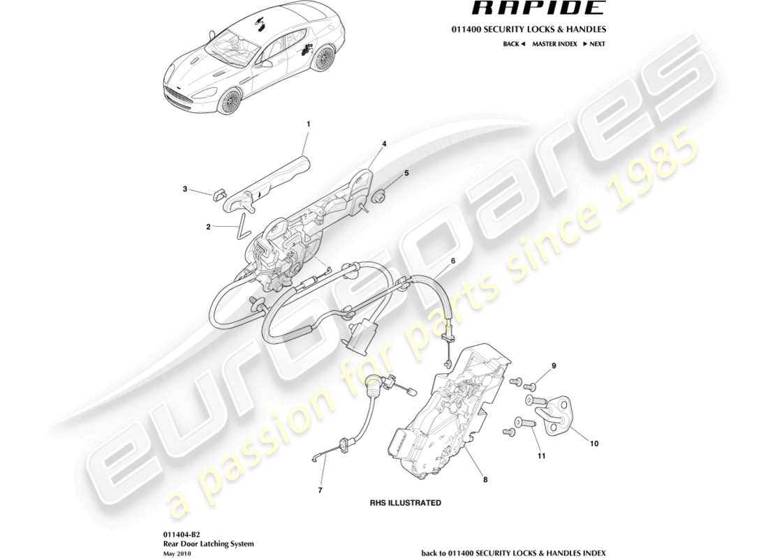 aston martin rapide (2013) pestillo de la puerta trasera diagrama de piezas