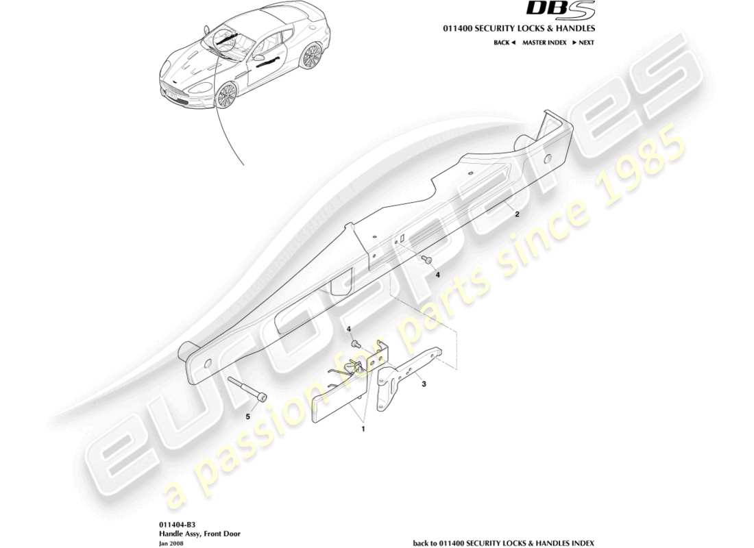 aston martin dbs (2013) diagrama de piezas del conjunto del mango