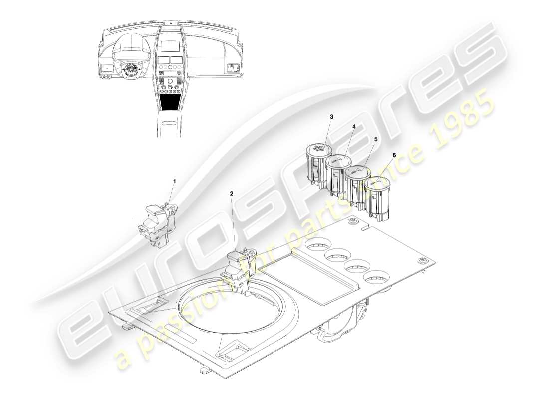 aston martin v8 vantage (2007) interruptores de consola, cupé, diagrama de piezas lhd