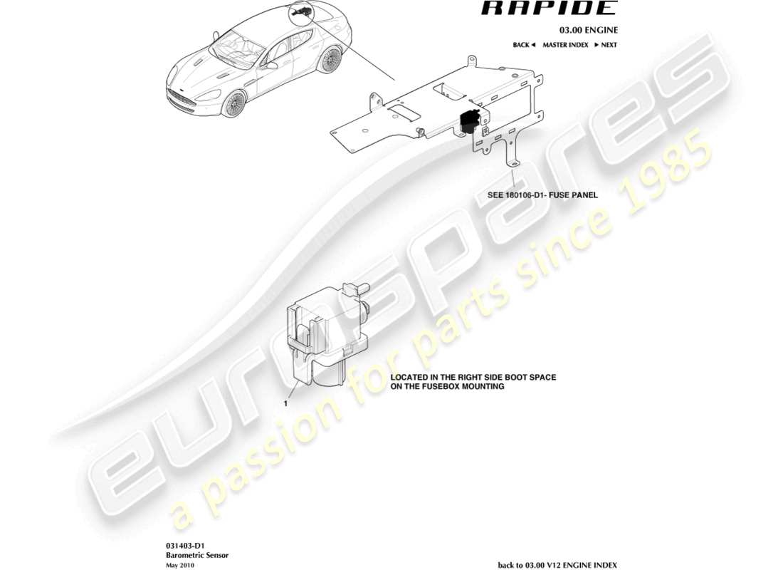 aston martin rapide (2010) sensor barométrico diagrama de piezas