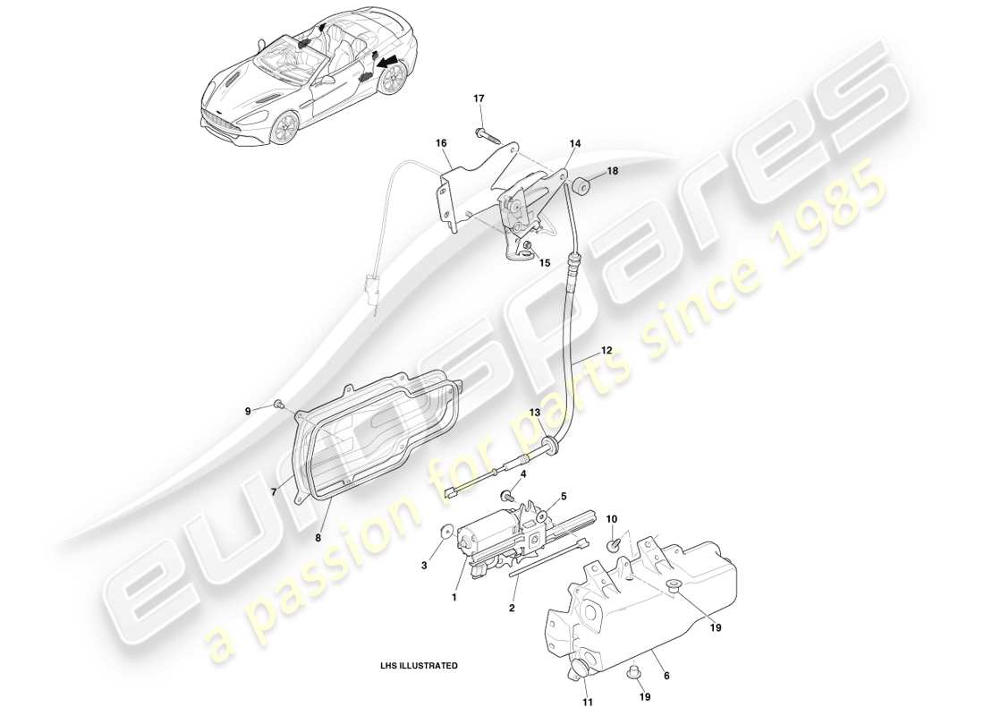 aston martin vanquish (2013) pestillos de lona diagrama de piezas
