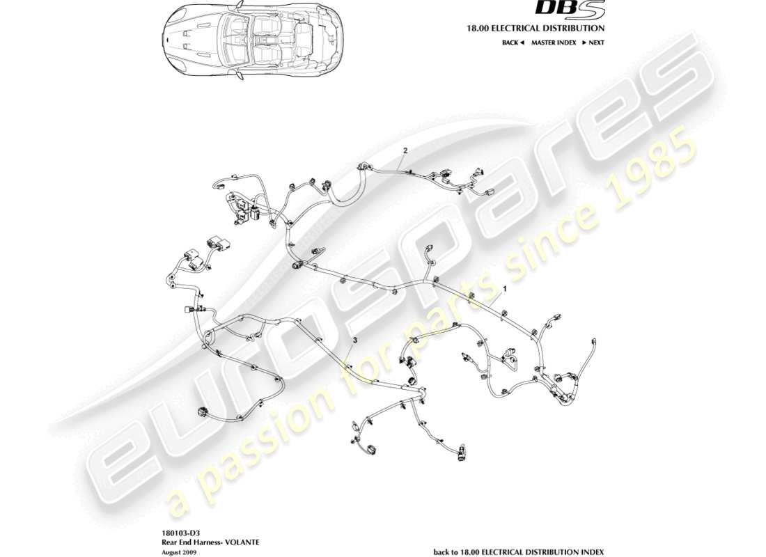 aston martin dbs (2014) arnés del extremo trasero, diagrama de piezas volante