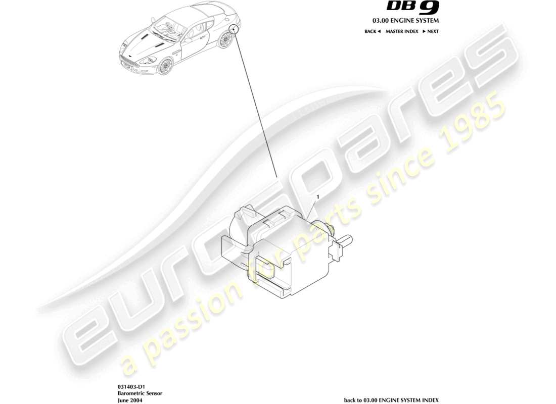 aston martin db9 (2005) sensor barométrico diagrama de piezas