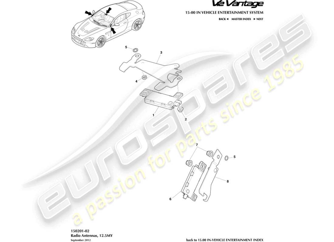 aston martin v12 vantage (2012) antena de radio, diagrama de pieza 12.5my