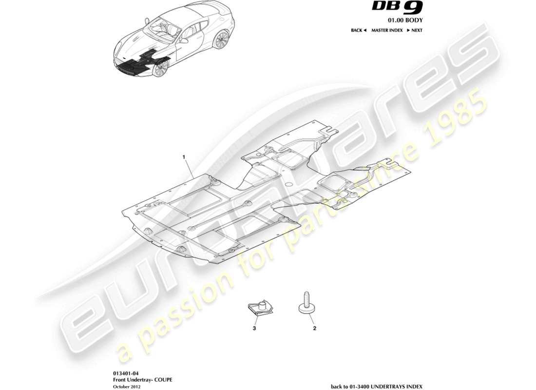 aston martin db9 (2015) bandeja inferior delantera, diagrama de piezas del cupé