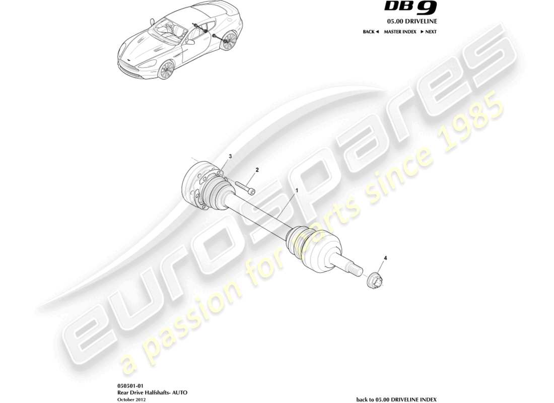aston martin db9 (2015) diagrama de piezas del conjunto del semieje trasero
