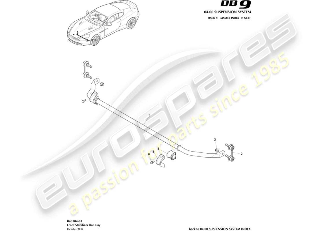 aston martin db9 (2016) diagrama de piezas de la barra estabilizadora delantera