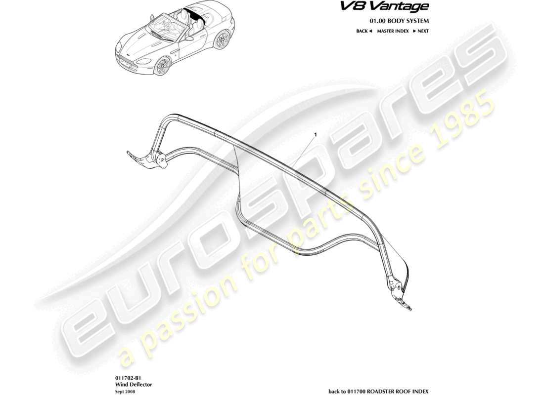 aston martin v8 vantage (2012) diagrama de piezas del deflector de viento
