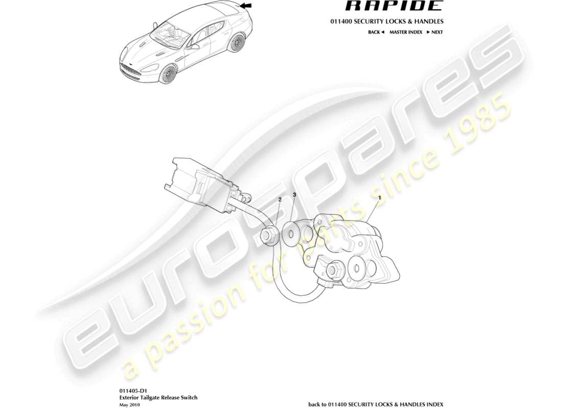 aston martin rapide (2016) liberación del portón trasero diagrama de piezas