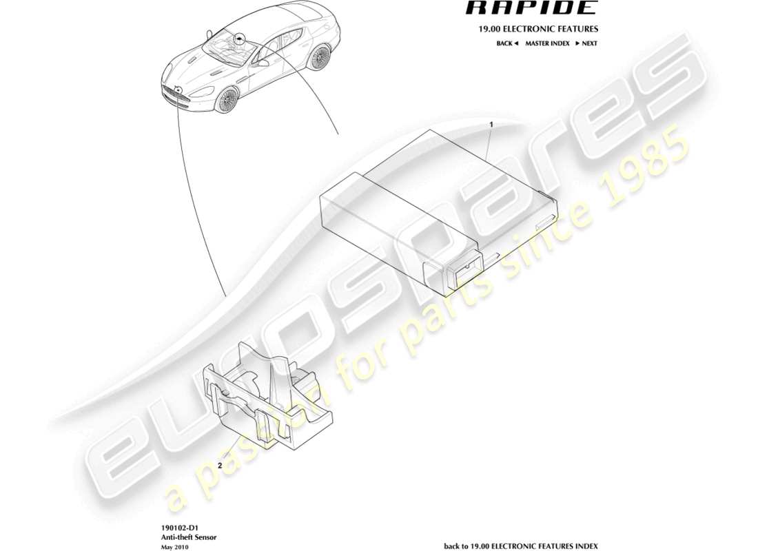 aston martin rapide (2010) sensores de alarma diagrama de piezas