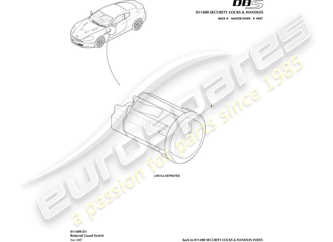 aston martin dbs (2013) diagrama de piezas del interruptor de protección reducido