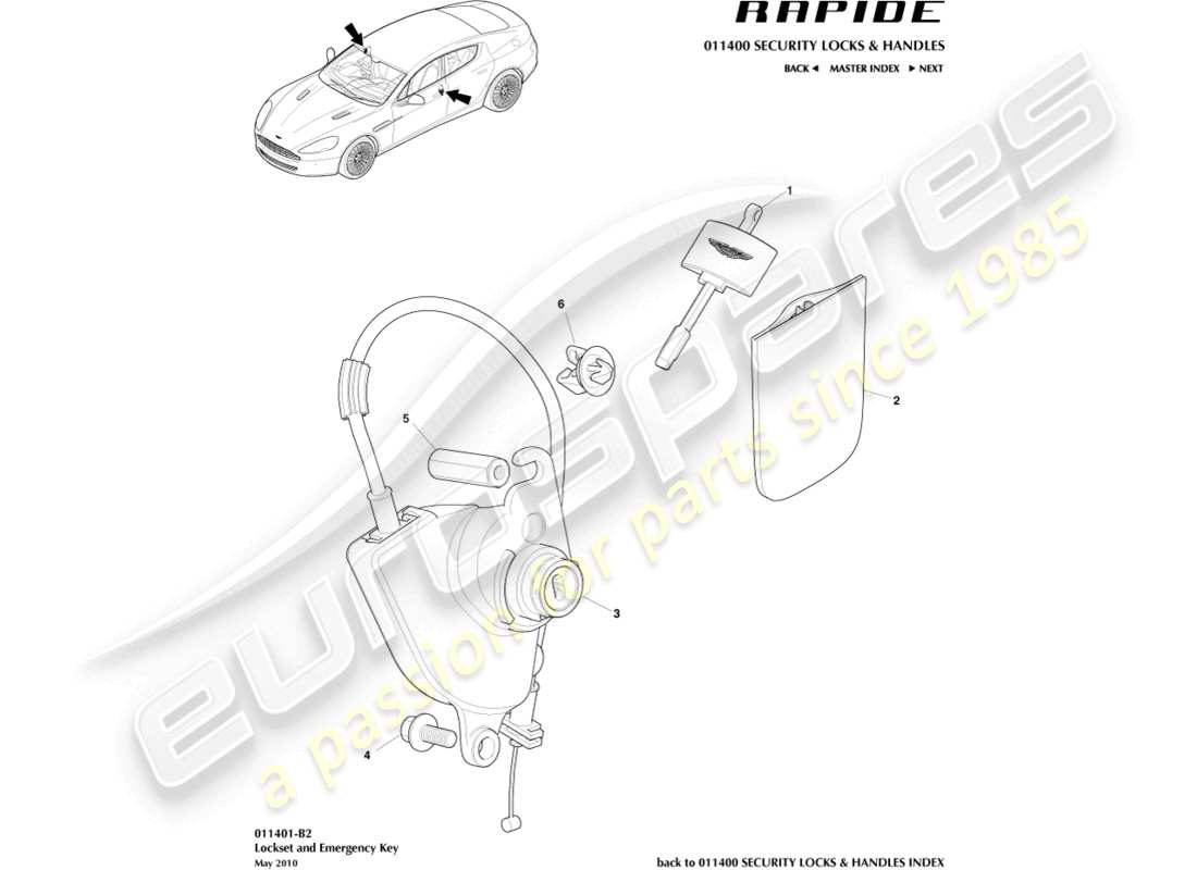 aston martin rapide (2016) juego de cerradura y llaves diagrama de piezas