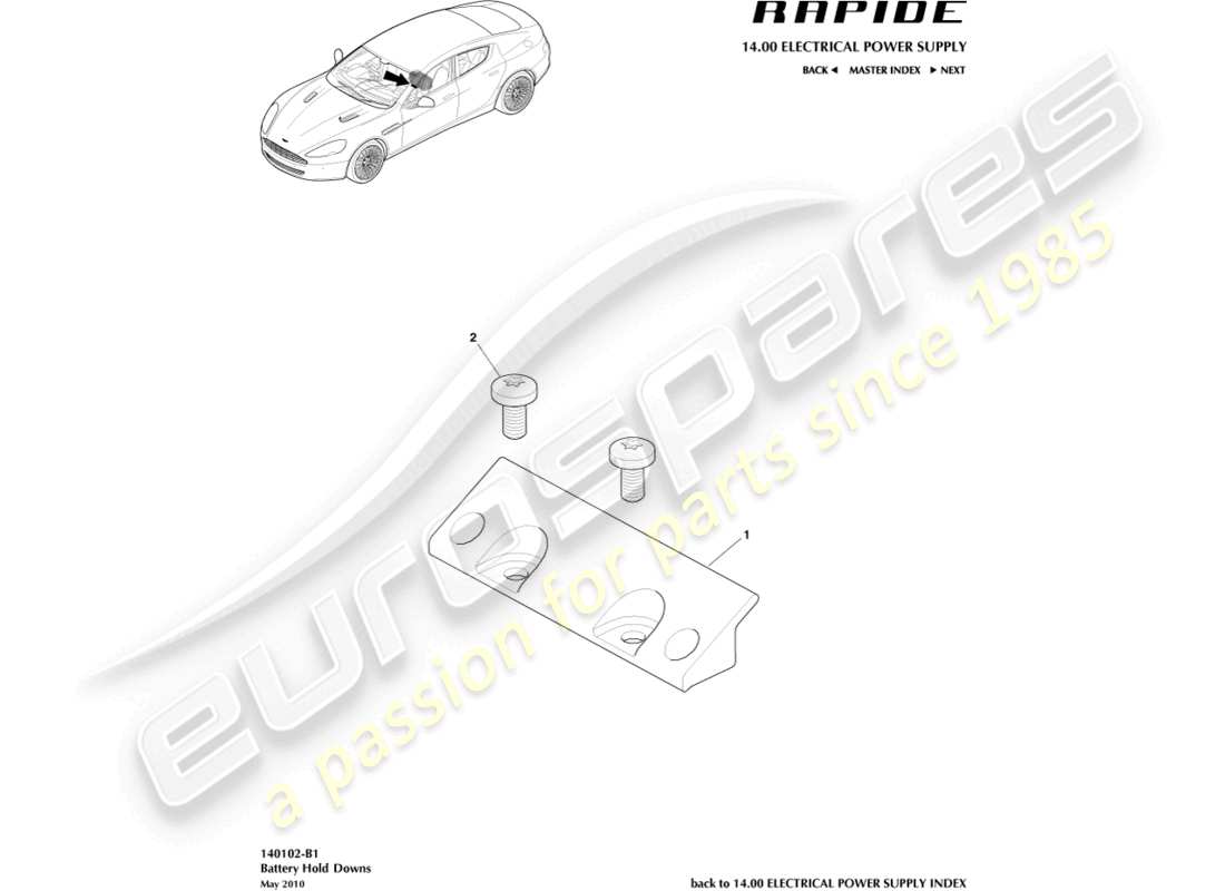 aston martin rapide (2013) diagrama de piezas de sujeción de batería