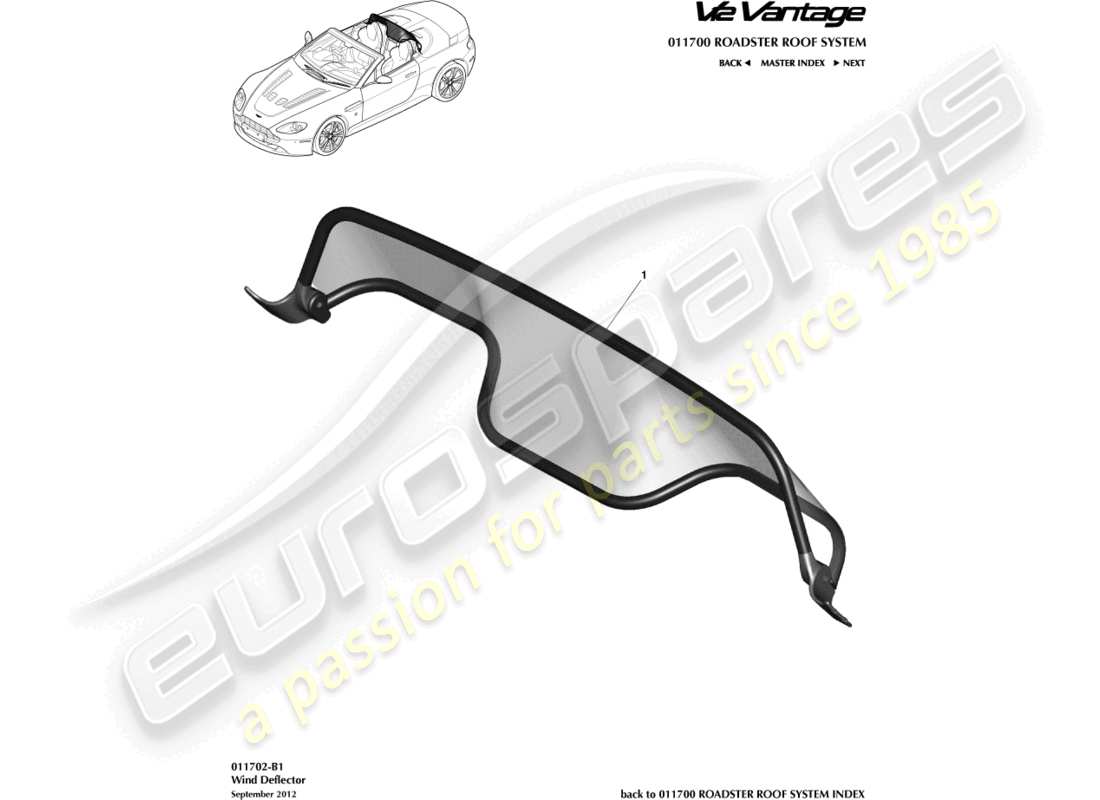 aston martin v12 vantage (2012) diagrama de piezas del deflector de viento