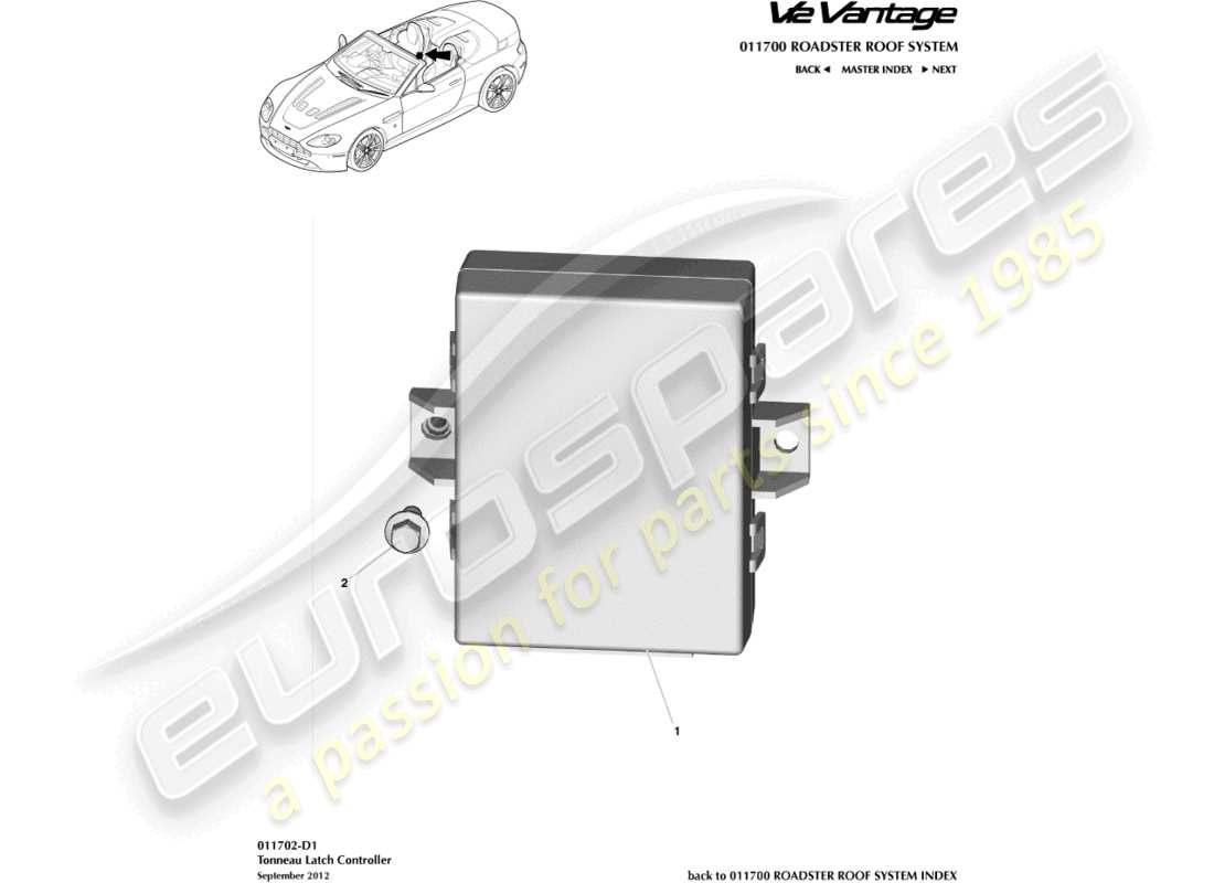 aston martin v12 vantage (2012) diagrama de piezas del controlador tonneau latch