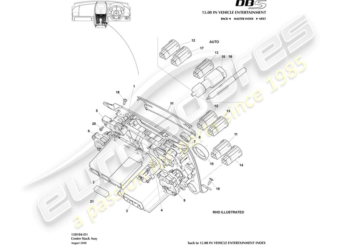 aston martin dbs (2013) diagrama de piezas de la consola central