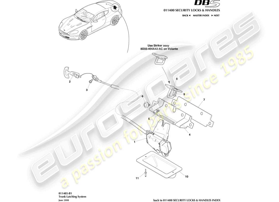 aston martin dbs (2013) diagrama de piezas del sistema de cierre del maletero