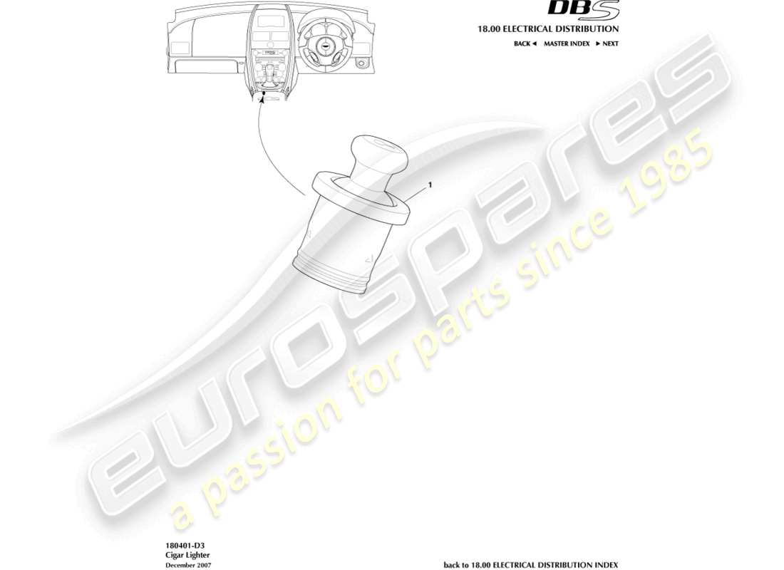 aston martin dbs (2012) encendedor diagrama de piezas