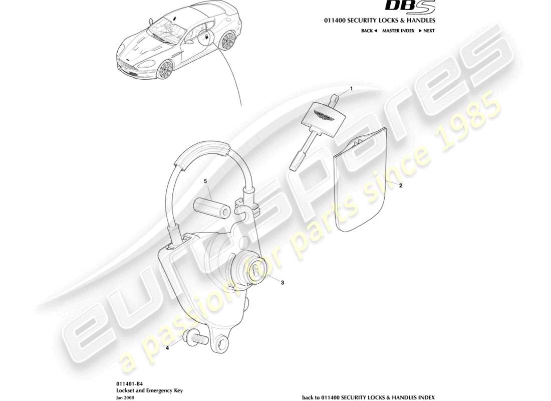 aston martin dbs (2009) juego de cerradura y llaves diagrama de piezas
