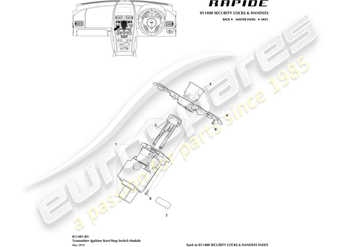 aston martin rapide (2012) módulo de inicio/parada diagrama de piezas