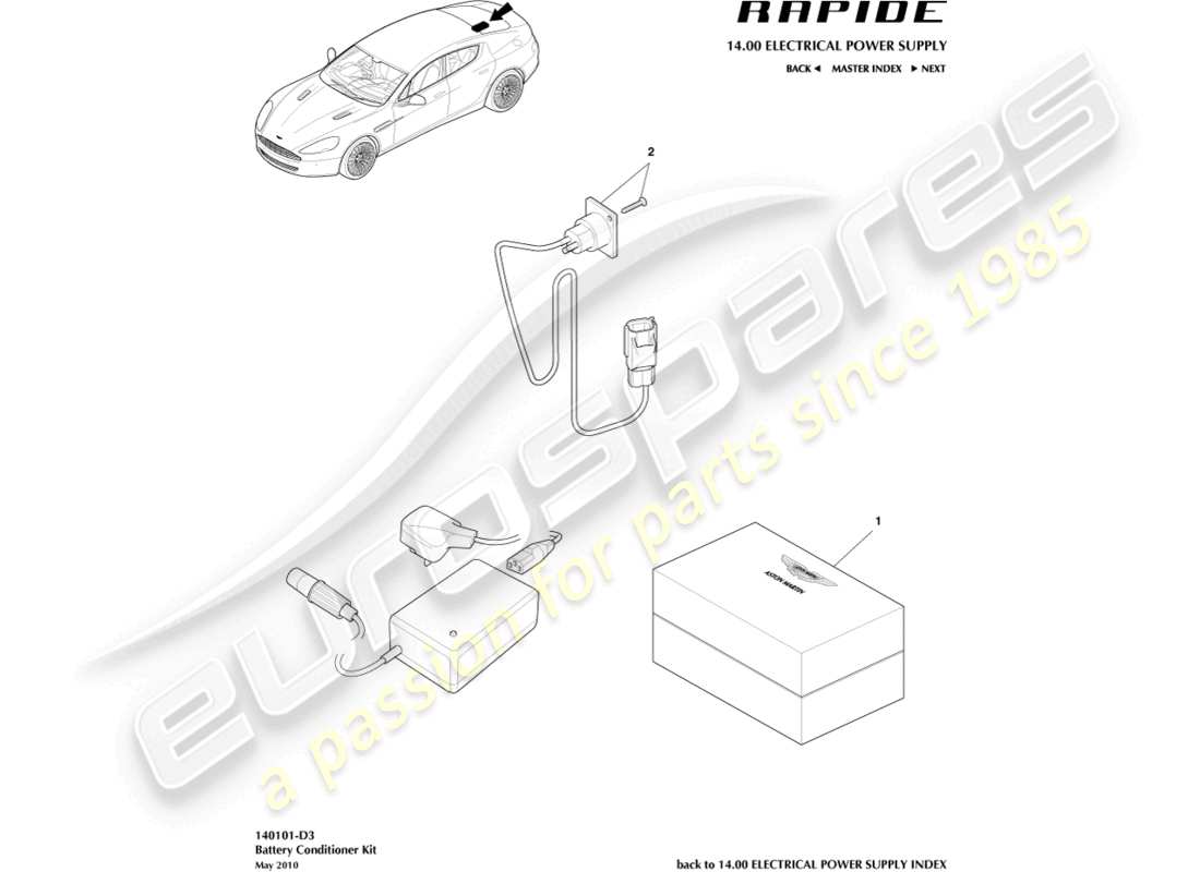 aston martin rapide (2013) kit acondicionador de batería diagrama de piezas