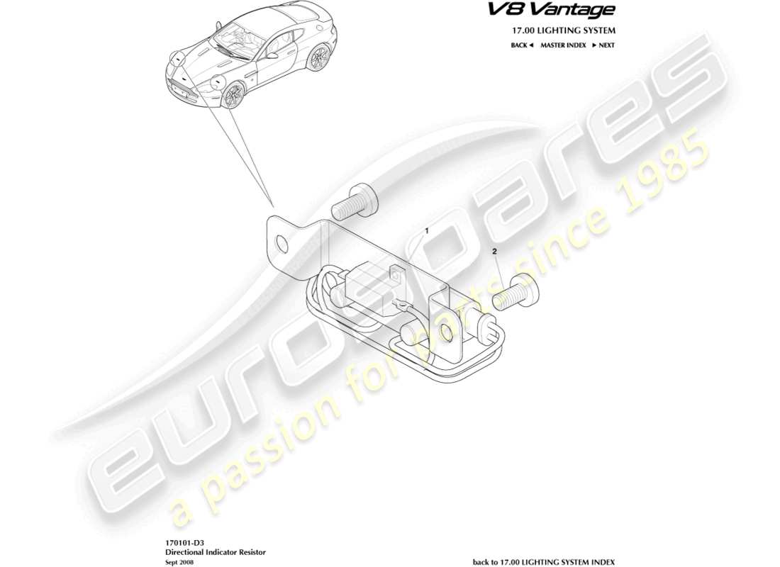 aston martin v8 vantage (2006) diagrama de piezas de la resistencia del indicador direccional