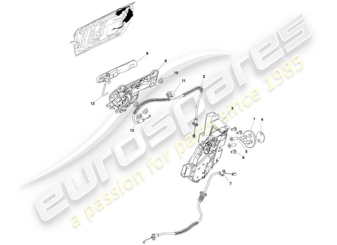 aston martin v8 vantage (2005) diagrama de piezas del pestillo de la puerta delantera