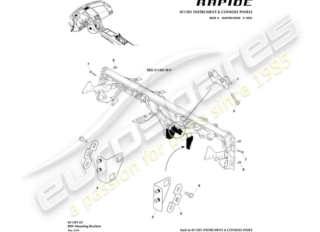 aston martin rapide (2010) soportes ccb a biw diagrama de piezas