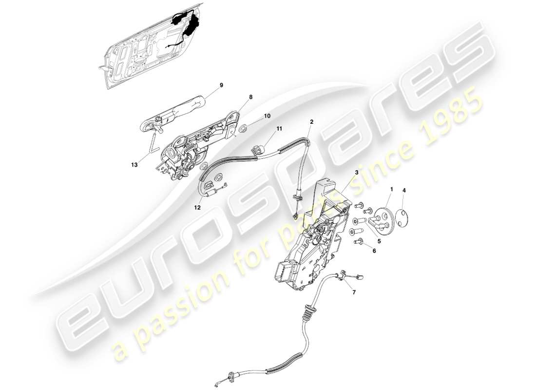aston martin v8 vantage (2007) diagrama de piezas del pestillo de la puerta delantera