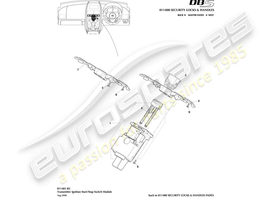 aston martin dbs (2014) diagrama de piezas del módulo de inicio/parada