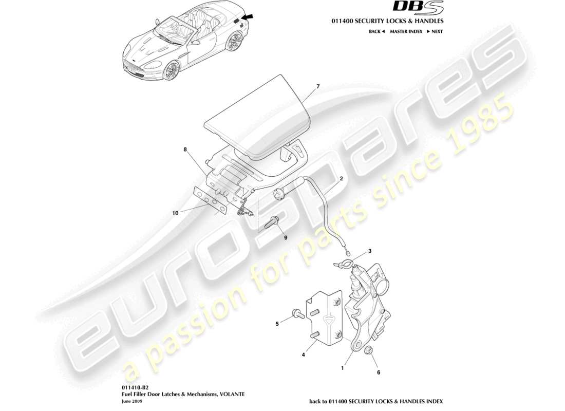 aston martin dbs (2014) mecanismo de llenado de combustible, diagrama de piezas de volante