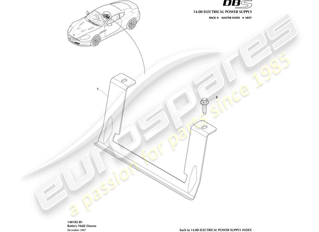 aston martin dbs (2014) diagrama de piezas de sujeción de batería